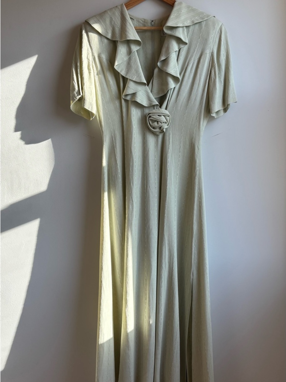 Vintage Light Green Ruffle-Front Dress